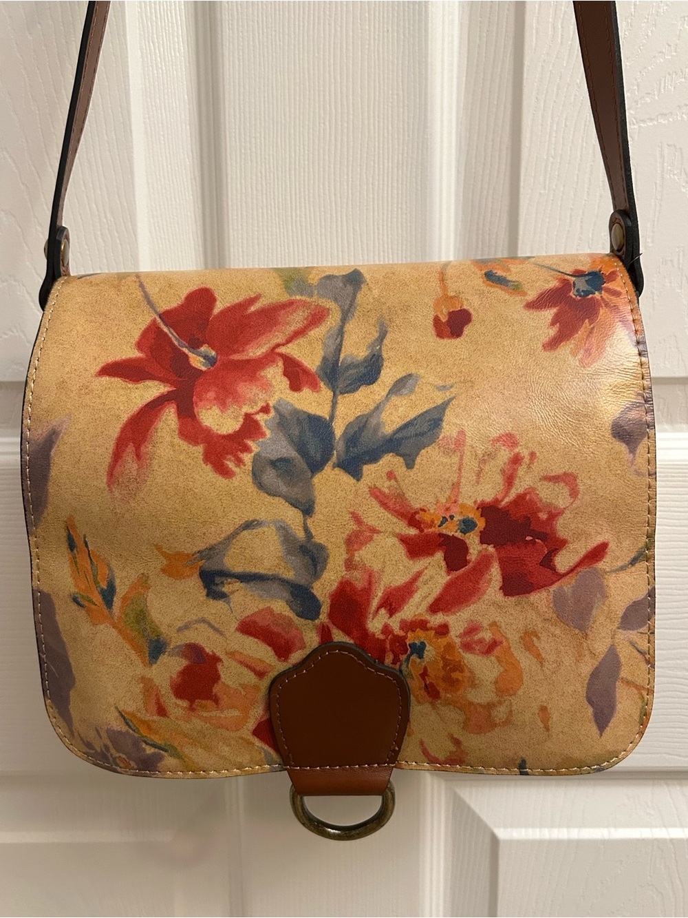 Patricia Nash Leather Multi Color Floral Crossbody Bag
